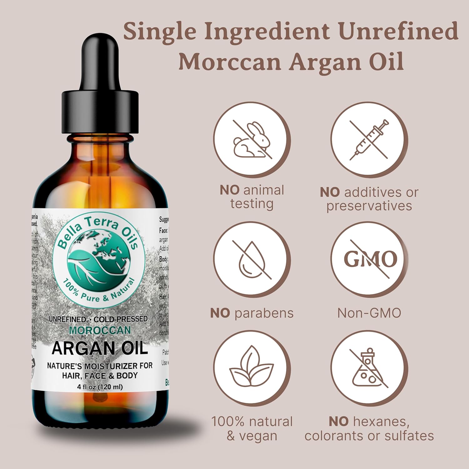 Bella Terra Oils - Argan Oil 8 oz - Pure Moroccan Elixir, Enhances Shine in Hair, Deeply Nourishes Skin, Perfect Oil for Curly Hair