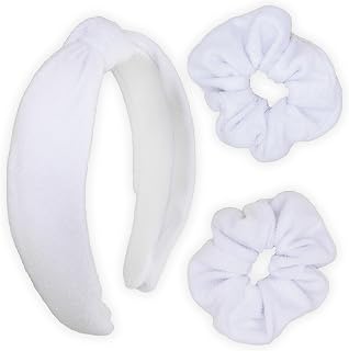 FROG SAC Spa Headband for Washing Face, Teen Girls White Terrycloth Skincare Headbands and Wristbands, Soft Facial Makeup Towel Head Band, Skin Care Girl Hair Accessories