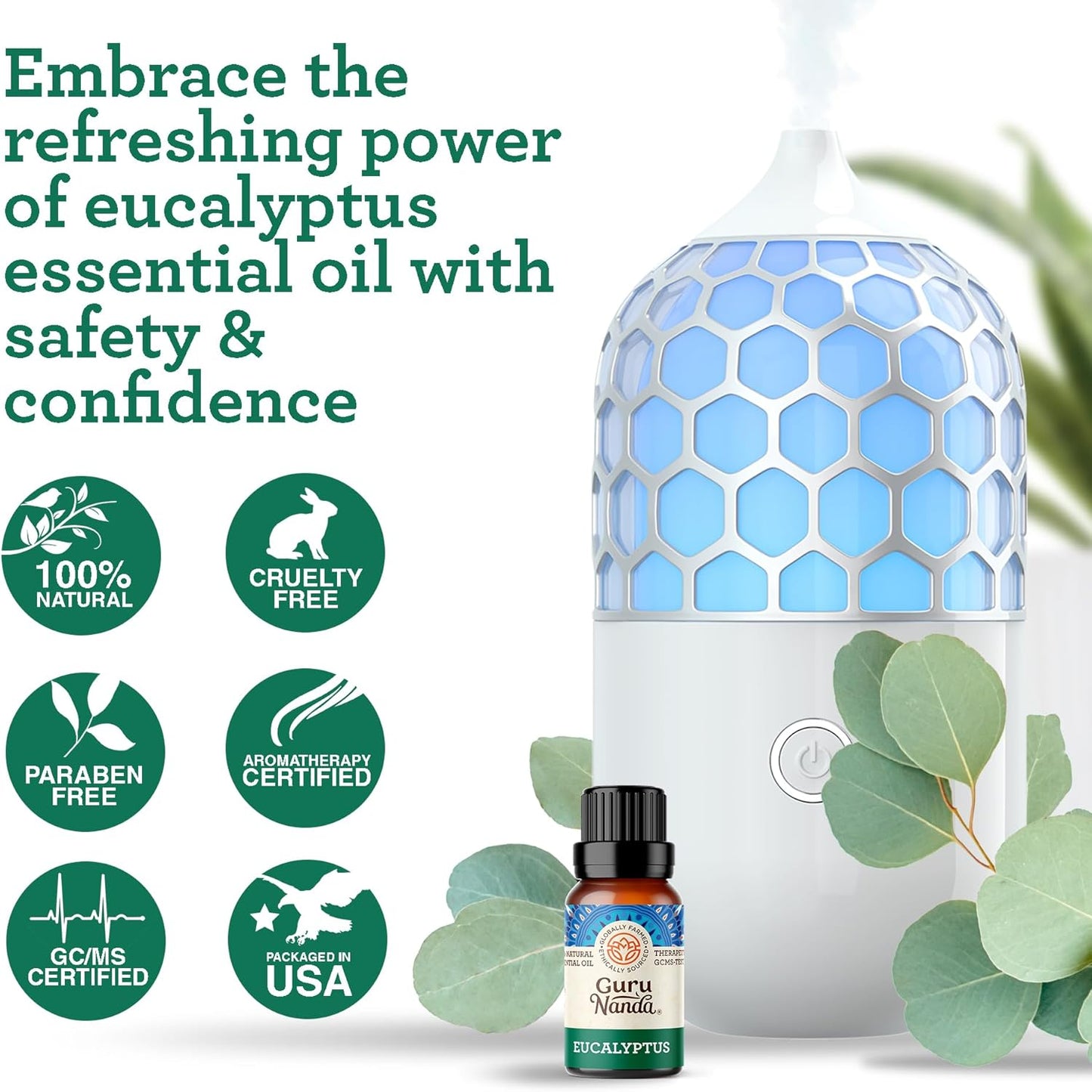 GuruNanda Eucalyptus Essential Oil -100% Pure, Natural and Undiluted Aromatherapy Oil for Diffusers - Aids in Congestion Relief - Perfect for Massages (0.5 Fl Oz) (Pack of 2)