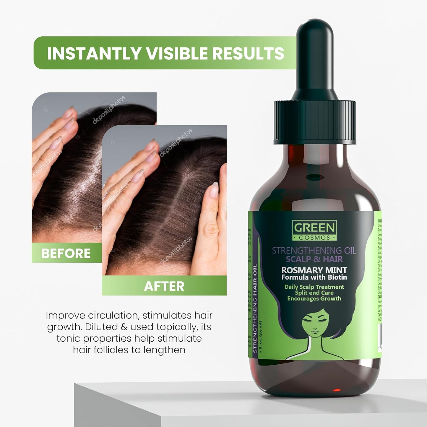 Rosemary Oil for Thinning Hair – Boosts Circulation, Relieves Itchy & Dry Scalp, Strengthens Hair & Eyebrow & Eyelash Health – Suitable for Men & Women, All Hair Types (60ml/2oz) (Pack of 1)