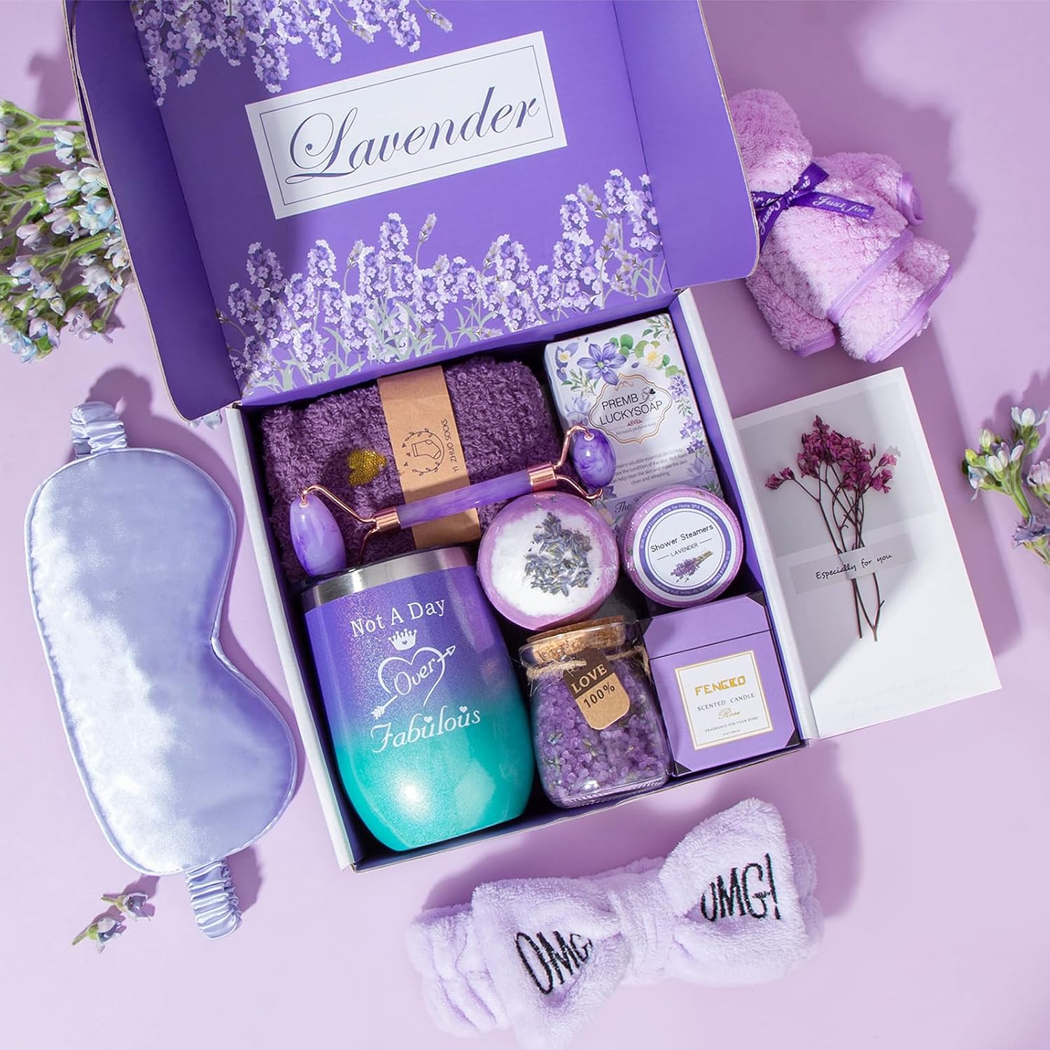 Mothers Day Gifts for Mom Birthday Gifts for Women Gift Basket for Her Women Purple Lavender Relaxing Gift Set Self Care Package Unique Female Gift Ideas for Mother Female Friendship
