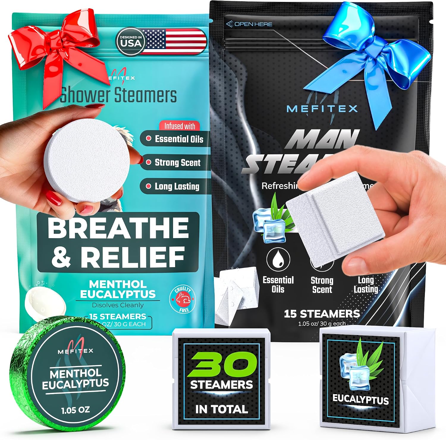 Shower Steamers for Men & Women 30 Pack – Menthol & Eucalyptus Aromatherapy Shower Steamers