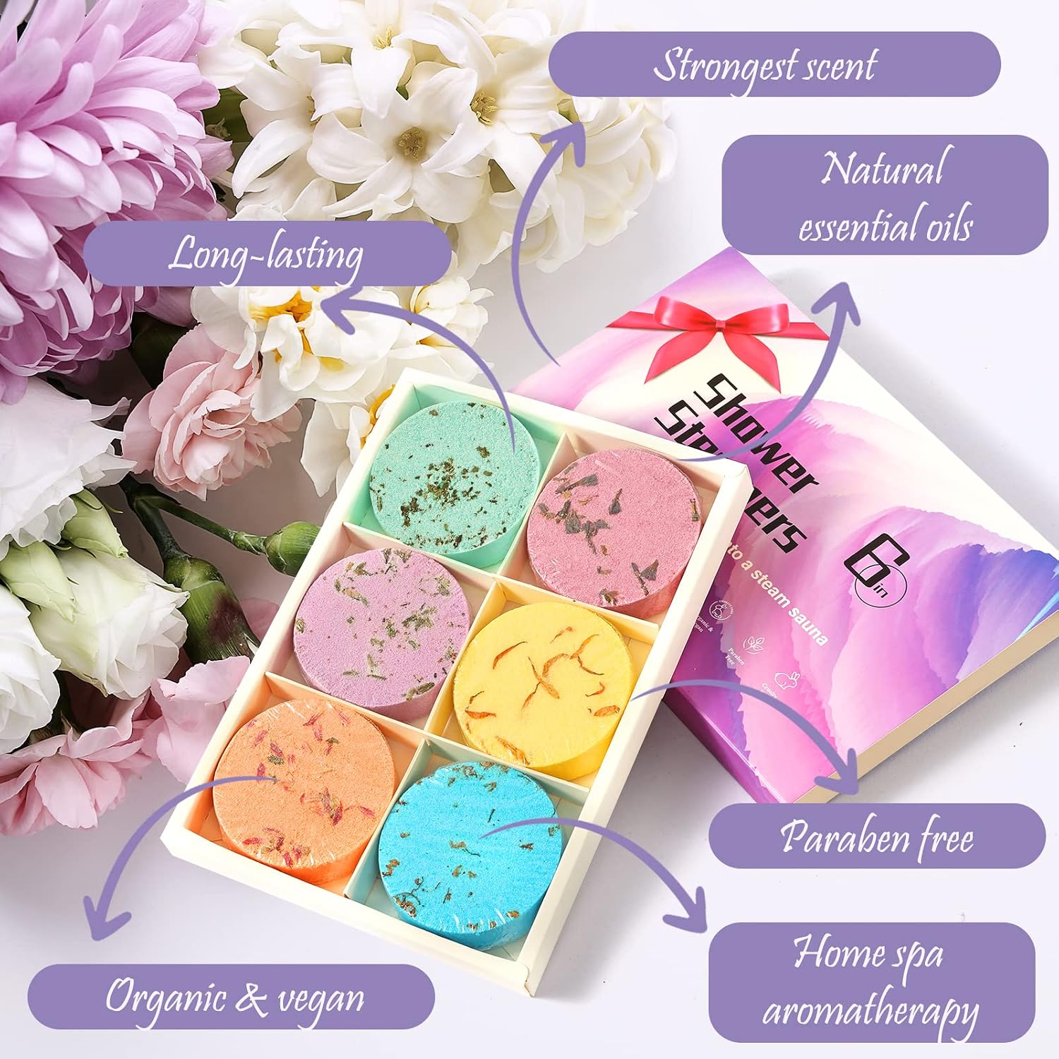 Shower Steamers Aromatherapy Shower Bombs Christmas Self Care Relaxation Gifts for Women and Men Includes Eucalyptus for Shower -XL 6packs