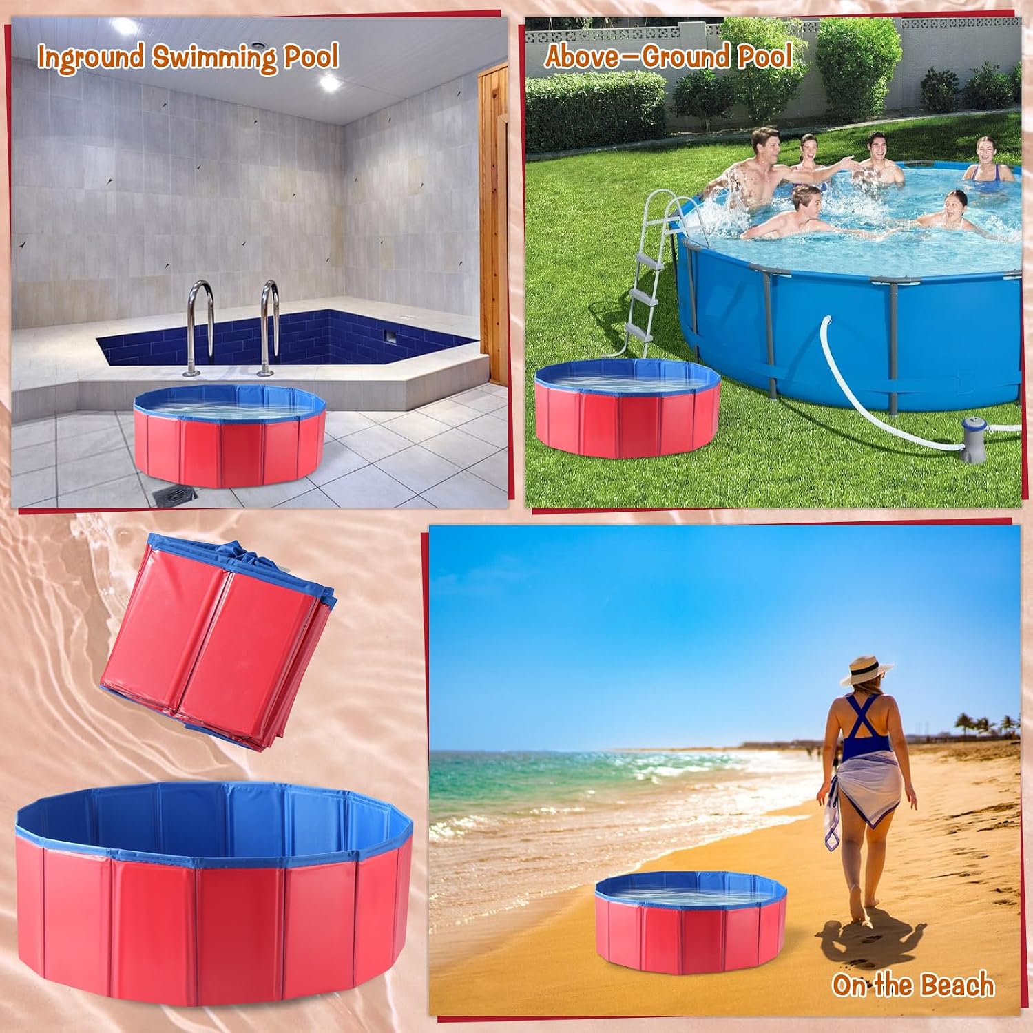 Portable Pool Foot Bath, Extra-Large 23.6" & Inflatable-Free, Collapsible Pool Foot Wash Tub, Foot Bath Basin for Pool Entry, Foot Bath for Above Ground Swimming Pool, Pool Clean Feet Accessory (Red)