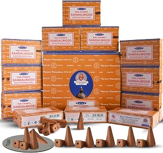 Sandalwood Backflow Incense Cones for Waterfall Aromatic Smoke Fountain Haze Falls and Mat Bundle - Pack of 12