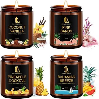 Scented Candles Set, 4 Pack Soy Candles for Home Scented, Candle Gifts for Women Men, 28oz 200 Hours Burn, Scents of Pineapple Cocktail/Coconut Vanilla/Pink Sands/Bahamian Breeze