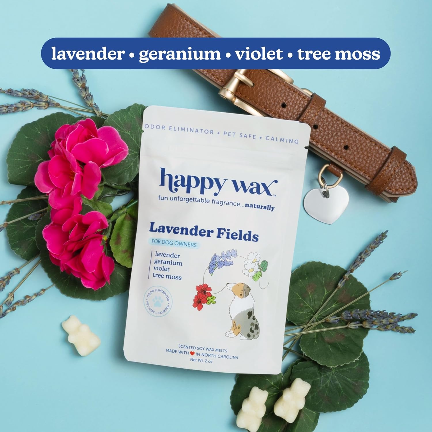 Happy Wax Pet Scents Collection: Pet Safe, Odor Eliminating, Non-Toxic Scented Soy Wax Melts – Total 6oz Variety Pack: Teakwood Trails, Lavender Fields, and Sugared Fruit