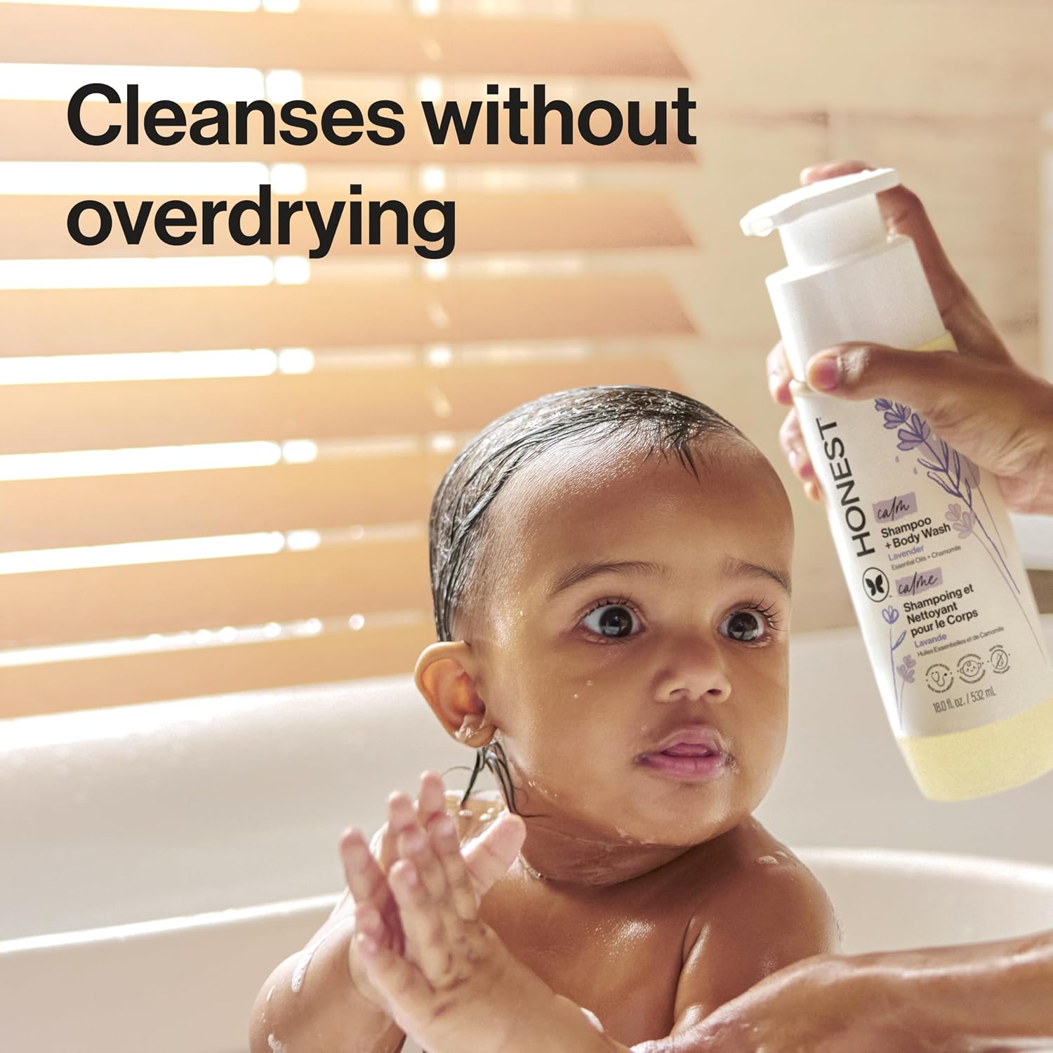 The Honest Company 2-in-1 Cleansing Shampoo Body Wash Gentle for Baby, Naturally Derived, Tear-free, Hypoallergenic, Lavender Calm, 18 fl oz