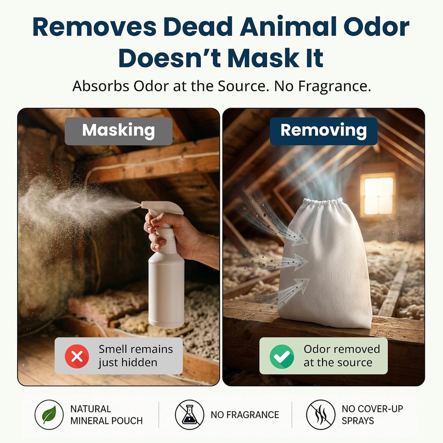 SMELLEZE Dead Animal Odor Eliminator for Home - Removes Rodent & Mouse Smell in Wall, Attic, Crawlspace - Reusable Pouch, Pet Safe, USA Made, 375 sq.ft