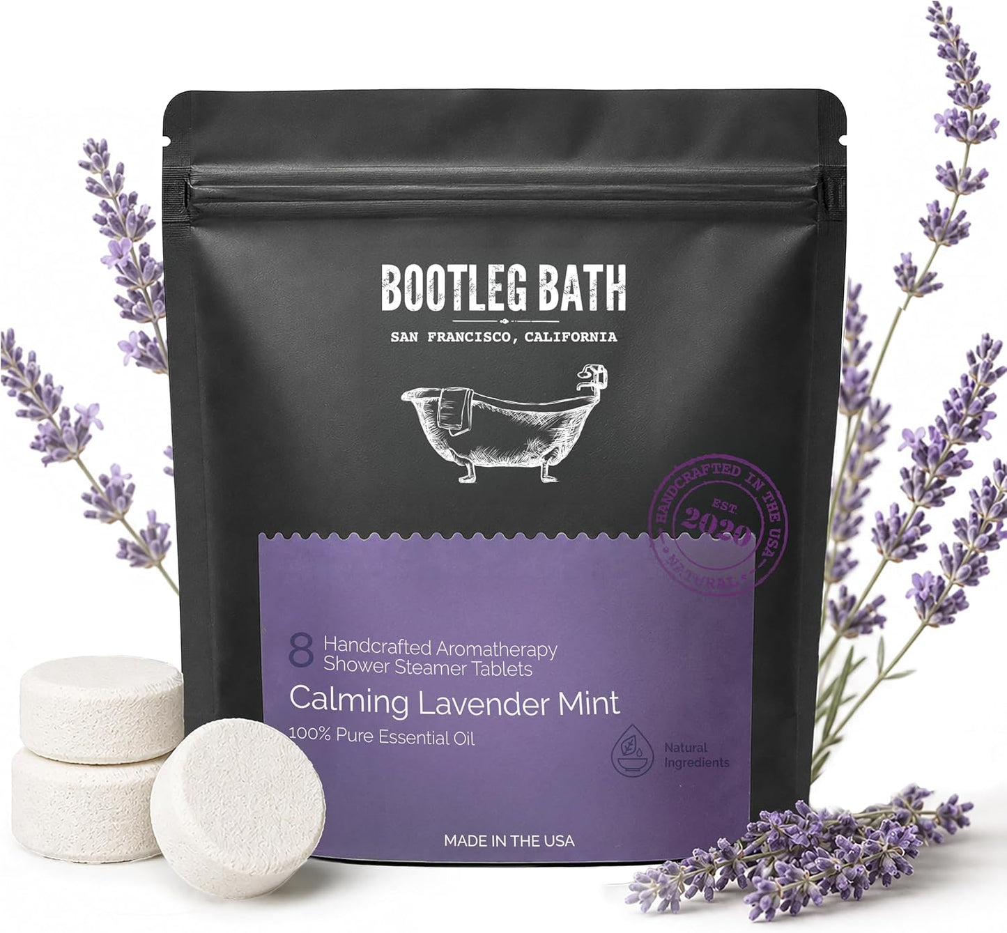 Shower Steamers Aromatherapy Lavender 8 Pack, 100% Pure Essential Oil, All Natural, for Men and Women, Made in USA
