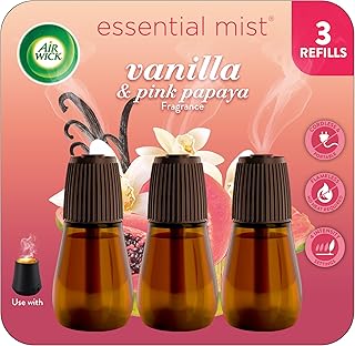 Air Wick Essential Mist Refill, 3 Ct, Vanilla and Pink Papaya, Essential Oils Diffuser, Air Freshener