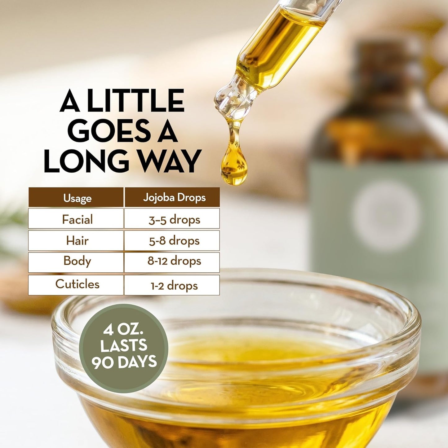 Pure Body Naturals Organic Jojoba Oil, 4 Fl Oz - 100% Pure, Organic, USA-Sourced, Cold Pressed Jojoba Oil for Skin, Face, Nails and Hair - Carrier Oil for Mixing Essential Oils