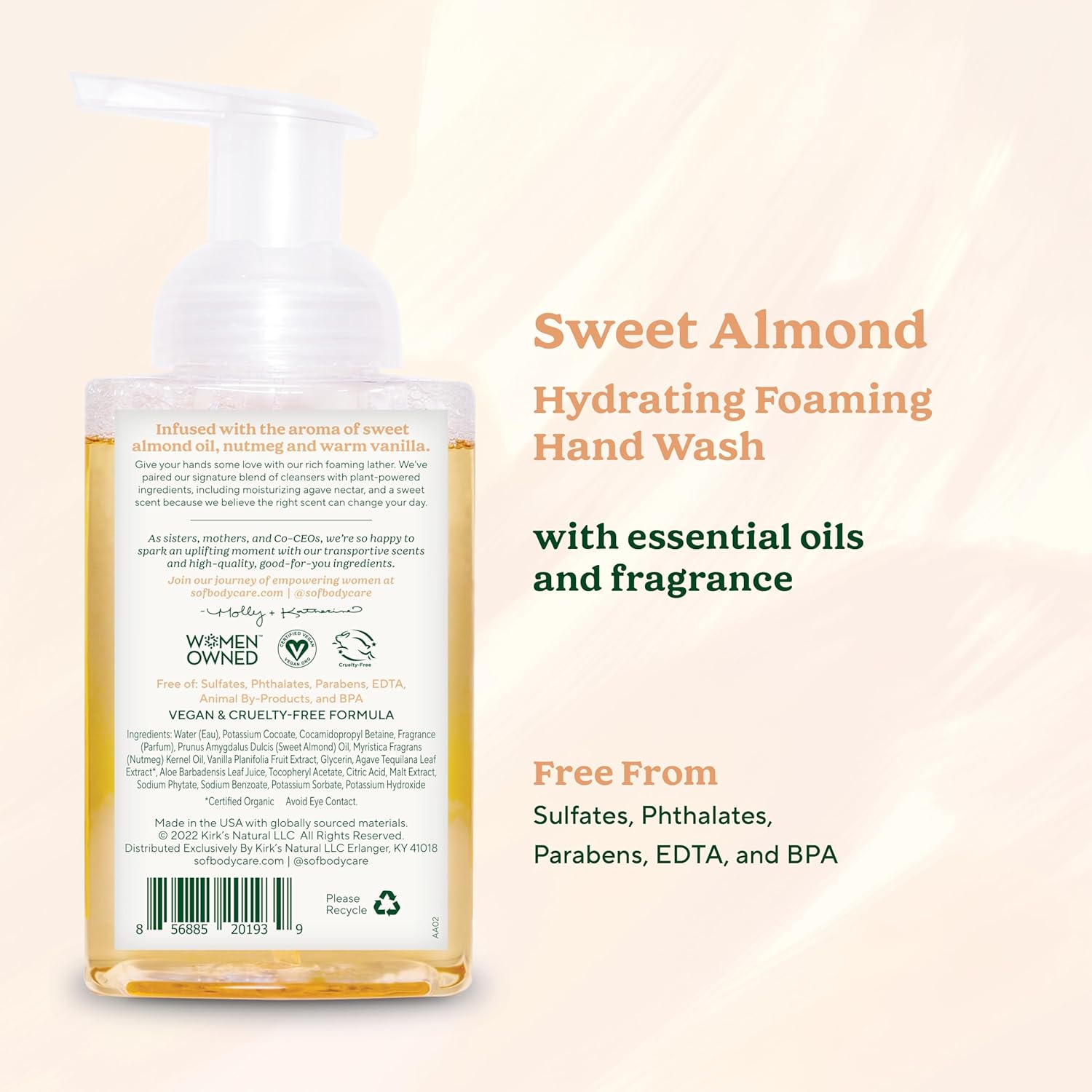 South Of France SoF Hydrating Foaming Hand Wash - With Organic Agave Nectar & Coconut Oil- Vegan & Non GMO- Free From Phthalates, Sulfates & Parabens- Sweet Almond - 8 oz Bottle 6 Pack