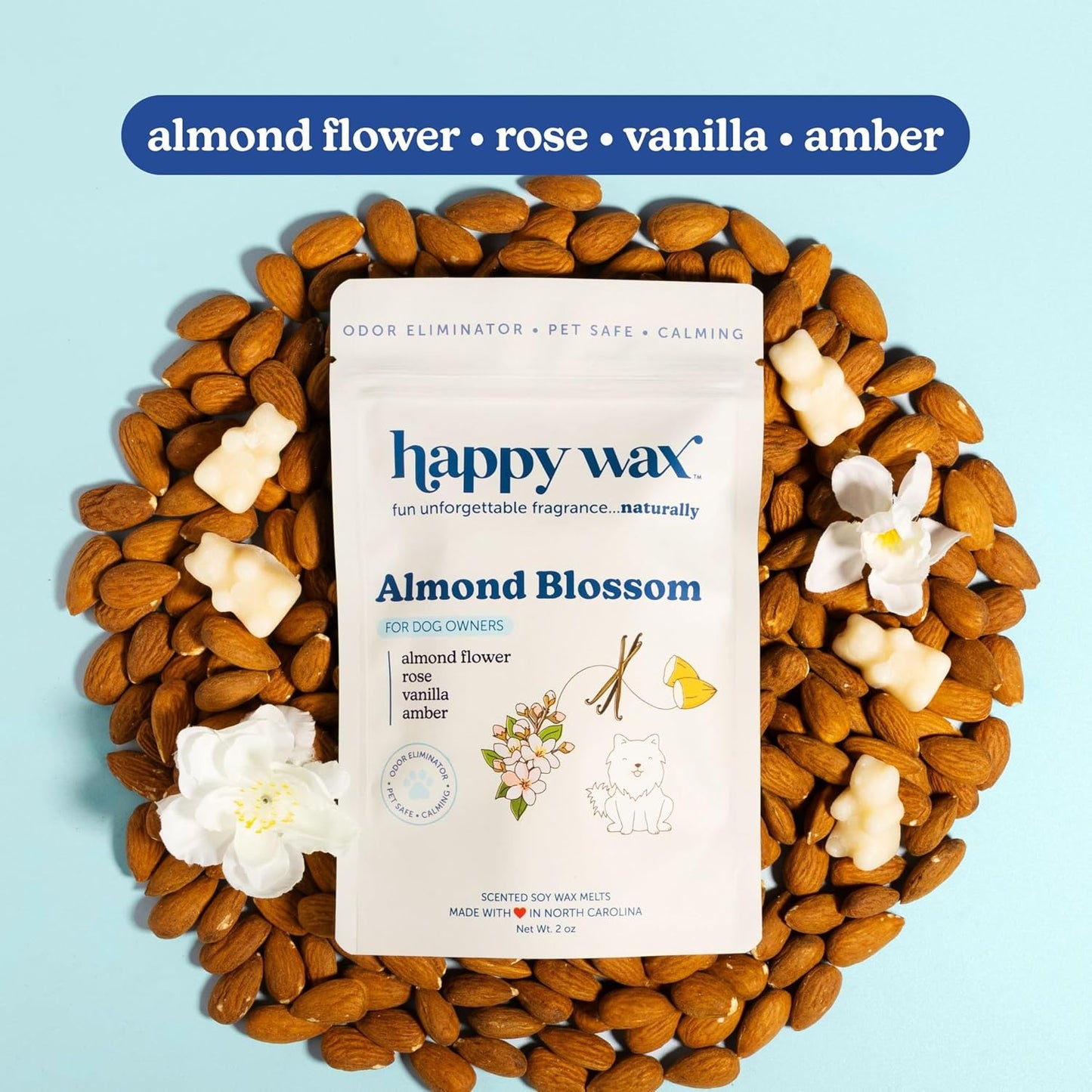Happy Wax Pet Scents Collection: Pet Safe, Odor Eliminating, Non-Toxic Scented Soy Wax Melts – Total 6oz Variety Pack: Bamboo & White Tea, Golden Citrus, and Almond Blossom