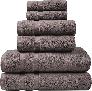 SOFE H&L | Olea Luxury Turkish Cotton Bath Towels Set of 6 : 2 Bath Towels 2 Hand Towels 2 Wash Cloths, Dark Gray | Thick, Premium, Soft, Durable, Absorbent - Hotel Quality Towel Sets for Bathroom