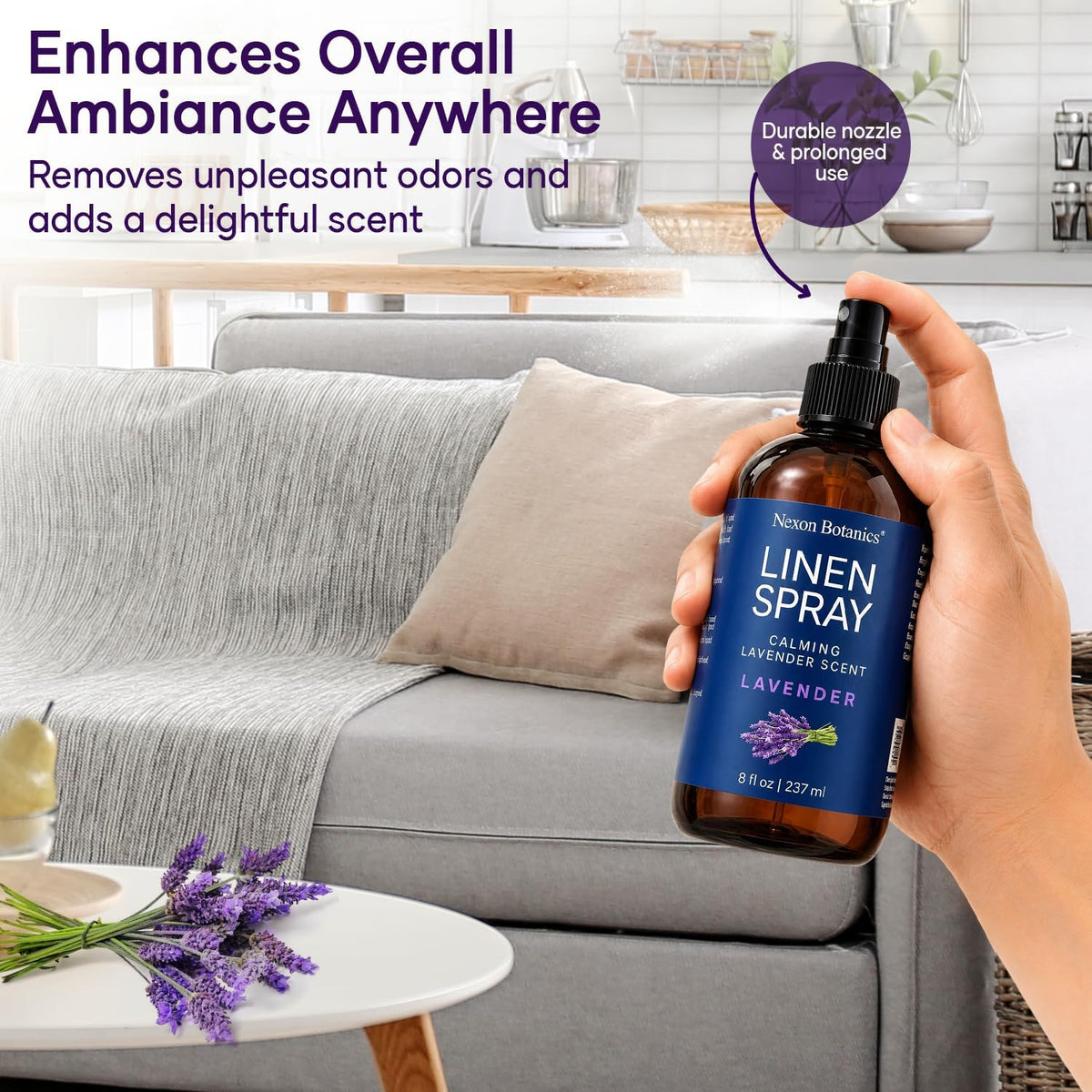 Lavender Linen Spray and Soothing Room Mist 8 fl oz with Gentle Scent