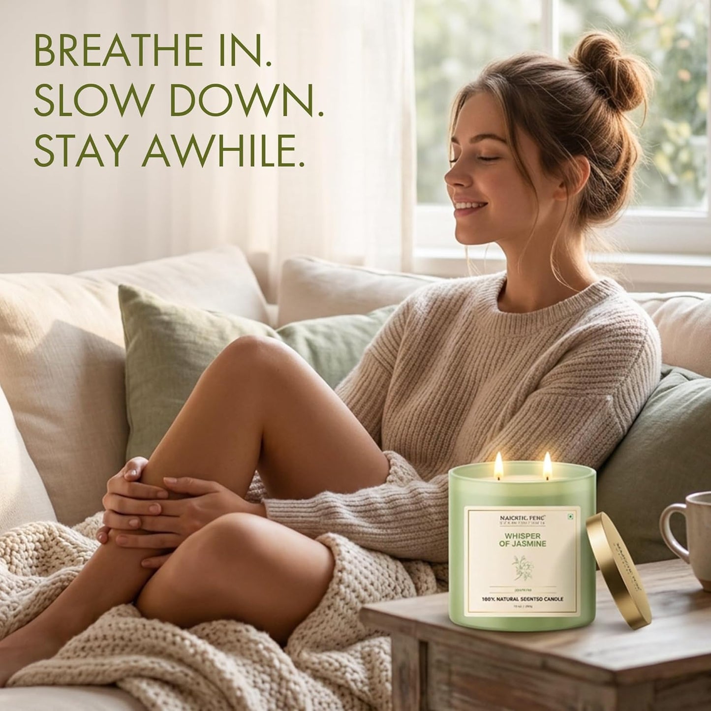 Majestic Pure Candle Jasmine, Natural Scented Candle, 10oz Large Jar with up to 45+ Hours Burn, Giftable