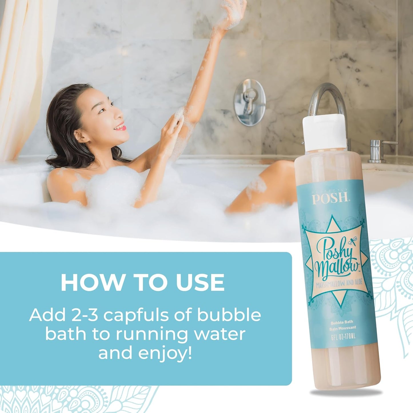 Perfectly Posh - Poshymallow Bubble Bath - Hydrating Bubble Soak with Marshmallow Root Extract, Aloe, and Sweet Marshmallow Scent - 178ml