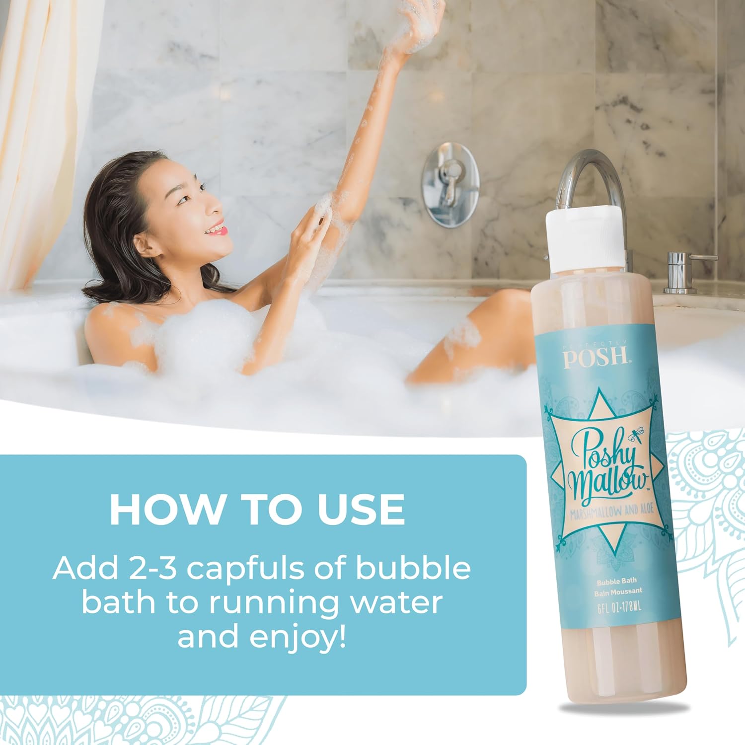 Perfectly Posh - Poshymallow Bubble Bath - Hydrating Bubble Soak with Marshmallow Root Extract, Aloe, and Sweet Marshmallow Scent - 178ml