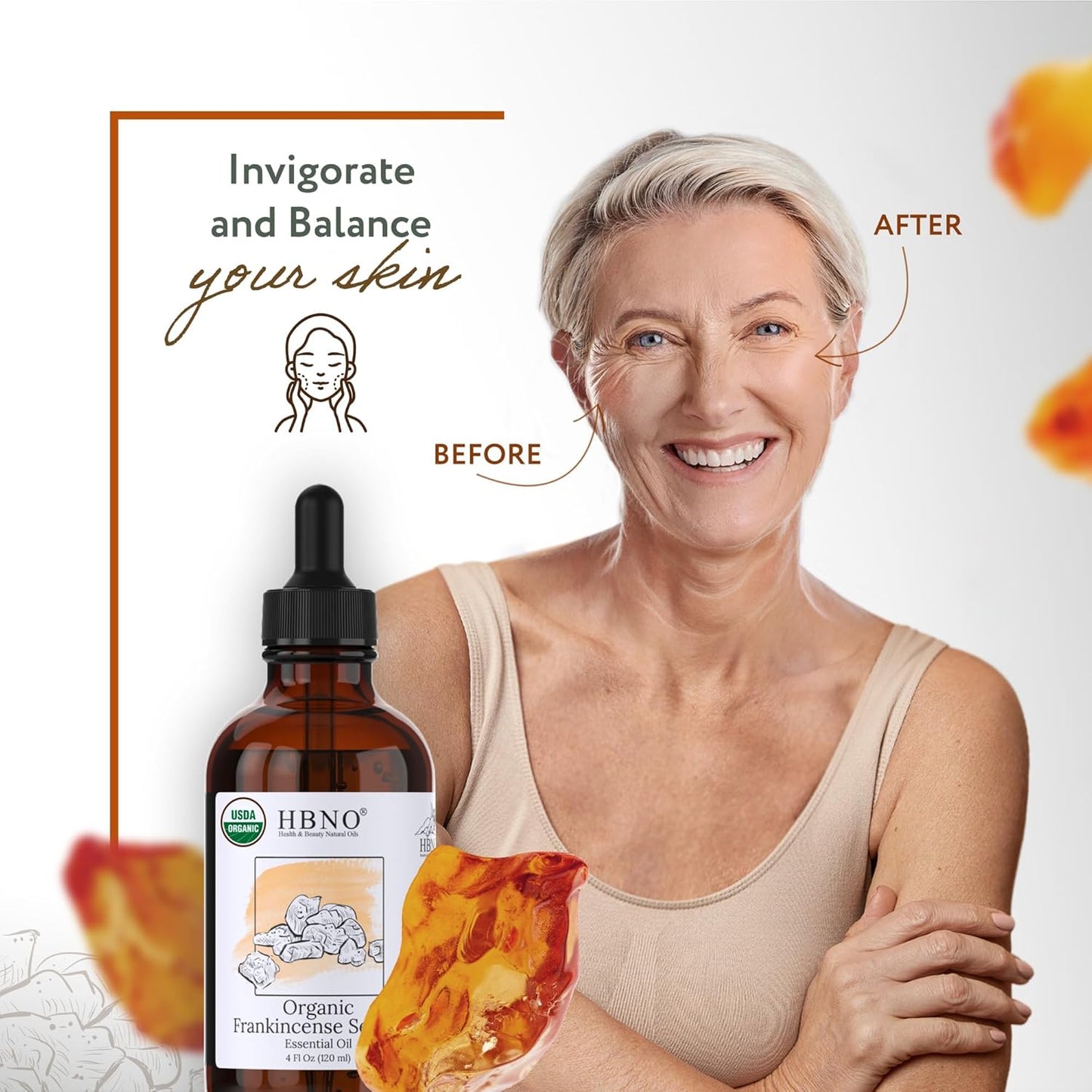 HBNO California Bottled Organic Frankincense Essential Oil 4 fl oz (120ml) - USDA Certified Oil - Organic Frankincense Essential Oil for Skin and Aromtherapy
