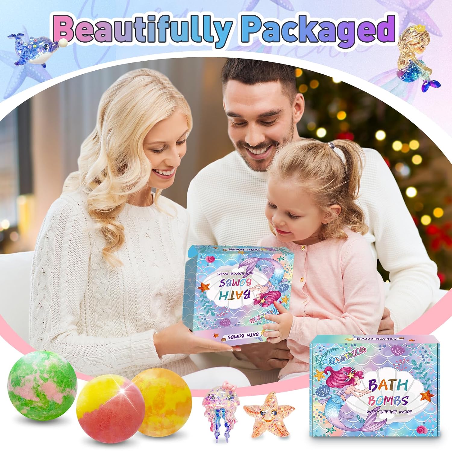 Bath Bombs for Kids with Surprise Inside, 12pcs Kids Bath Bombs with Mermaid Toys Gift Set for Girls, Shea & Coco Butter Dry Skin Moisturize, Birthday Easter Gifts Spa Bath Ball with Bath Toy Fun