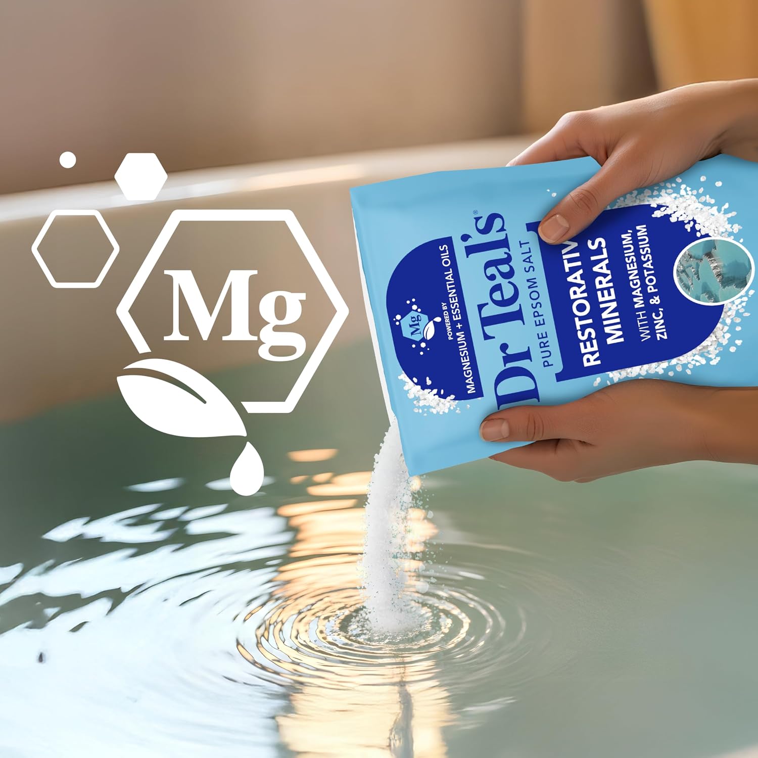 Dr Teal's Epsom Salt Magnesium Soak, Restorative Minerals with Magnesium, Potassium & Zinc, 3 lbs