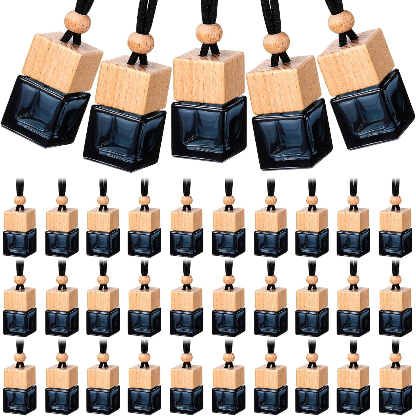BBTO 50 Pcs Hanging Car Air Freshener Black Car Diffuser Bottles Empty Glass Perfume Bottle Freshener Diffuser Bottles Pendant for Essential Oil Fragrance Aromatherapy Ornament(Cube)