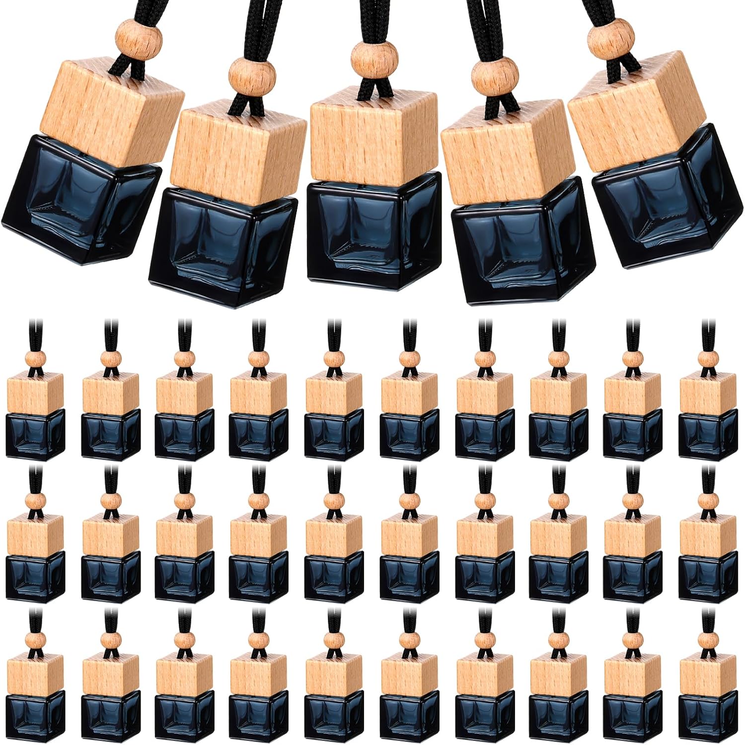 BBTO 50 Pcs Hanging Car Air Freshener Black Car Diffuser Bottles Empty Glass Perfume Bottle Freshener Diffuser Bottles Pendant for Essential Oil Fragrance Aromatherapy Ornament(Cube)