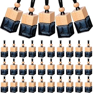BBTO 50 Pcs Hanging Car Air Freshener Black Car Diffuser Bottles Empty Glass Perfume Bottle Freshener Diffuser Bottles Pendant for Essential Oil Fragrance Aromatherapy Ornament(Cube)