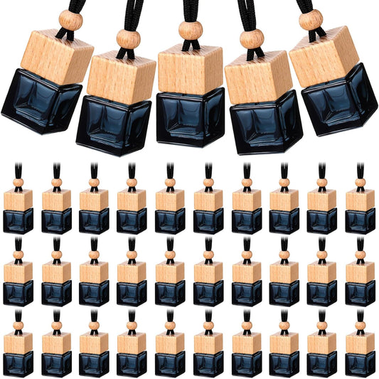 BBTO 50 Pcs Hanging Car Air Freshener Black Car Diffuser Bottles Empty Glass Perfume Bottle Freshener Diffuser Bottles