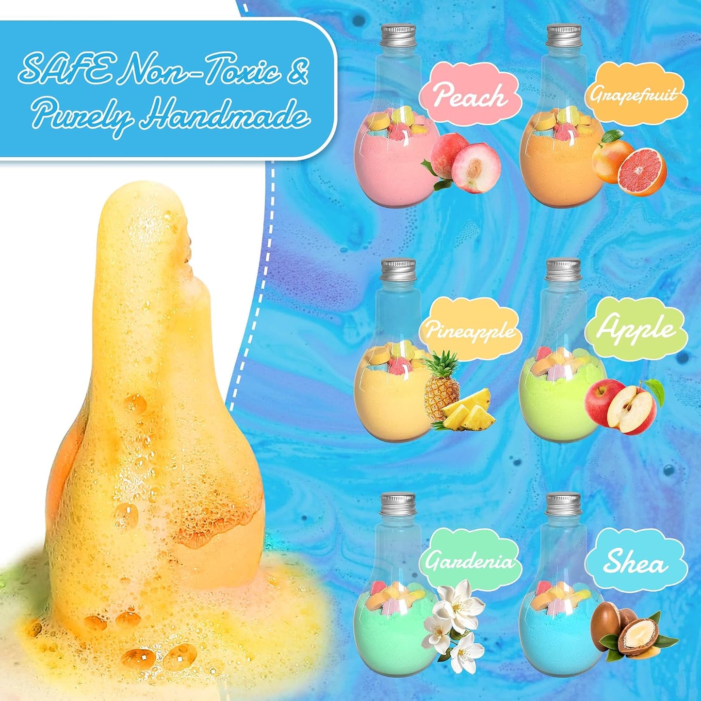 Magic Potion Bath Toy for Kids, 6 Bottles Color Fizz Science Kit with 2 Surprise Toys, Fun Pour & Play Bath Bomb Set for Boys Girls