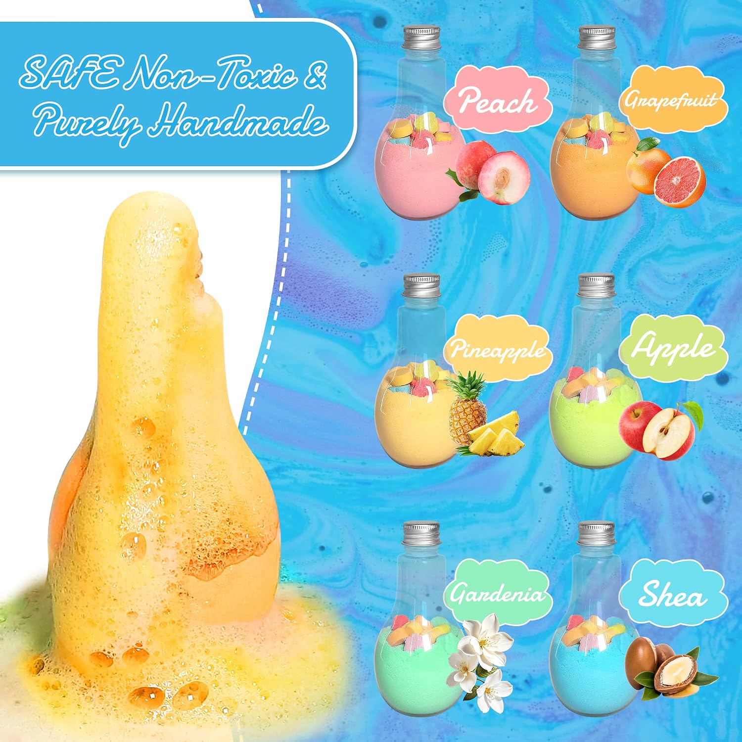 Magic Potion Bath Toy for Kids, 6 Bottles Color Fizz Science Kit with 2 Surprise Toys, Fun Pour & Play Bath Bomb Set for Boys Girls