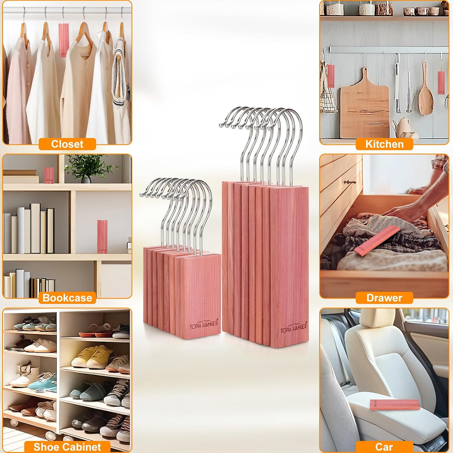 TOPIA HANGER Cedar Blocks for Clothes Storage, 16 Pack Hang Ups, 100% Natural North America Red Cedar Chips for Closets and Drawers Fresheners, CT86C