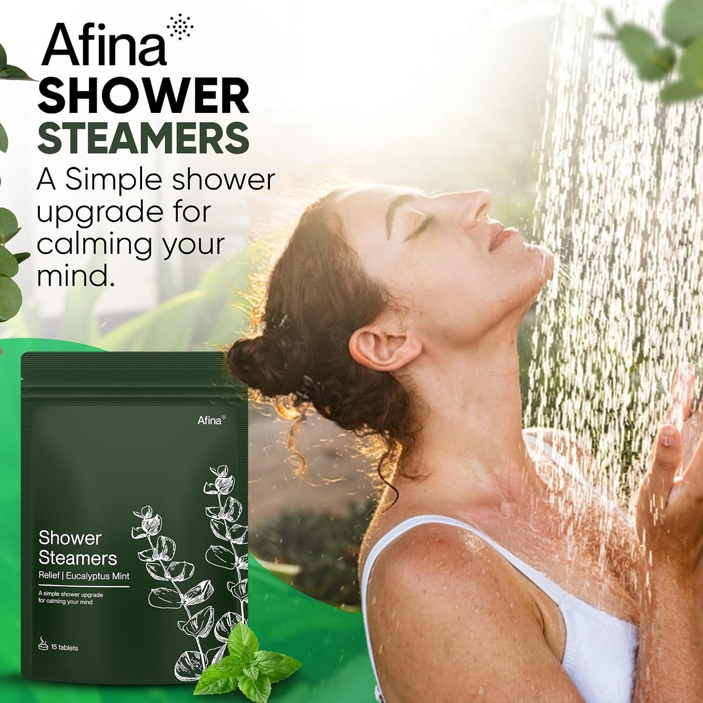 Afina Shower Steamers | Relief | Eucalyptus Mint | Natural Aromatherapy for Stress Relief and Relaxation | Spa Gifts for Women & Men (6 Count)