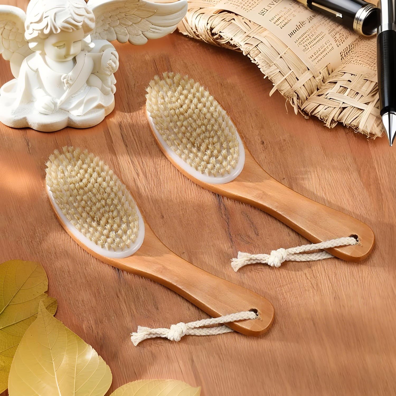 6 Pack Dry Brushing Body Brush, Soft Natural Bristle Exfoliating Dry Brush with Contoured Wooden Handle for Lymphatic Drainage Cleaning Body Skin Care