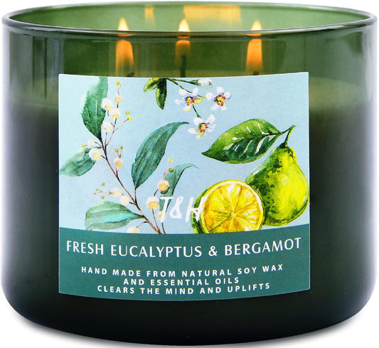 Eucalyptus Bergamot 3 Wick Candle for Home Scented