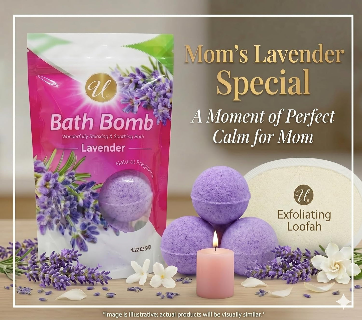 Lavender Bath Bombs 3 Pack with Exfoliating Sponge, Relaxing Aromatherapy Fizz for Men and Women, Spa Gift Set for Self Care, Skin Softening Essentials for Stress Relief and Home Bath Relaxation