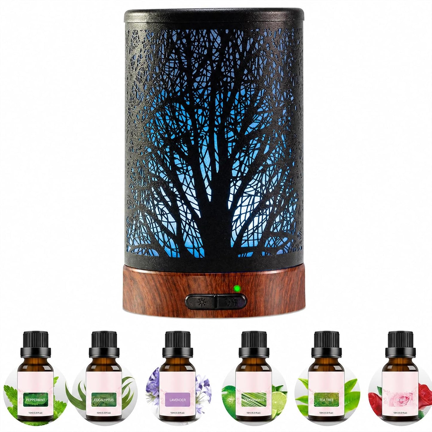 Oil Diffuser & Essential Oils Set - Oil Diffuser 150ml with 6 Essential Oils Set, Aromatherapy Cool Mist Oil Diffusers for Essential Oils, Auto Shut-Off，7 Colors Night Light,Gifts for Mom