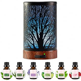 Oil Diffuser & Essential Oils Set - Oil Diffuser 150ml with 6 Essential Oils Set, Aromatherapy Cool Mist Oil Diffusers for Essential Oils, Auto Shut-Off，7 Colors Night Light,Gifts for Mom