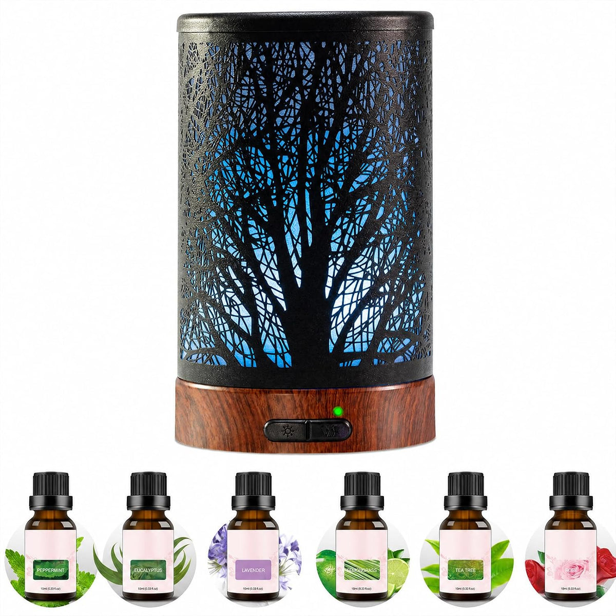 Oil Diffuser & Essential Oils Set - Oil Diffuser 150ml with 6 Essential Oils Set