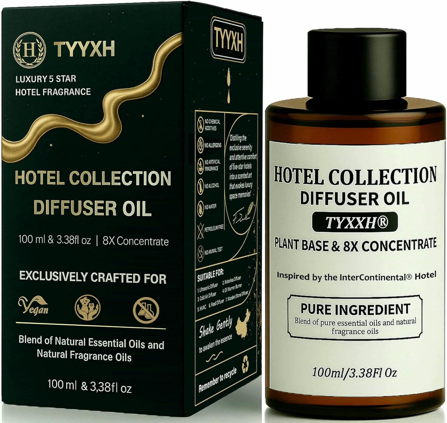 Hotel Diffuser Oil Inspired by Intercontinental Hotel – Fragrance & Essential Oil Blend for Waterless & Cold Air Diffusers – Jasmine, Sweet Orange, Sandal – Long-Lasting Aroma – Home, Spa – 3.38 Fl Oz
