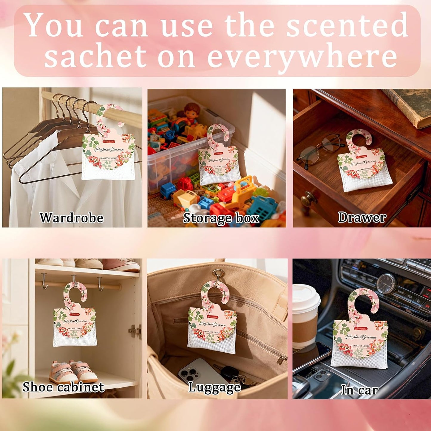 15 Packs Scented Sachets Bag for Drawers and Closets, Home Fragrance Sachet, Long-Lasting Hanging Closet Deodorizer Smell Goods for House (Highland Geranium)