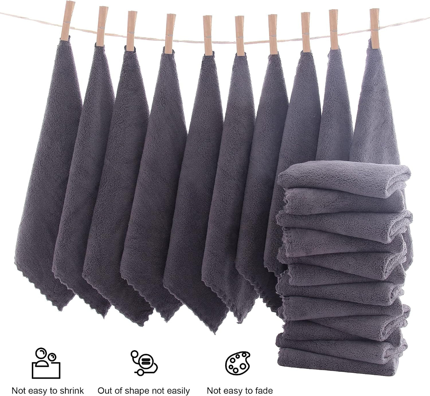 MOONQUEEN Ultra Soft Premium Washcloths Set - 12 x 12 inches - 24 Pack - Quick Drying - Highly Absorbent Coral Velvet Bathroom Wash Clothes - Use as Bath, Spa, Facial, Fingertip Towel (Grey)