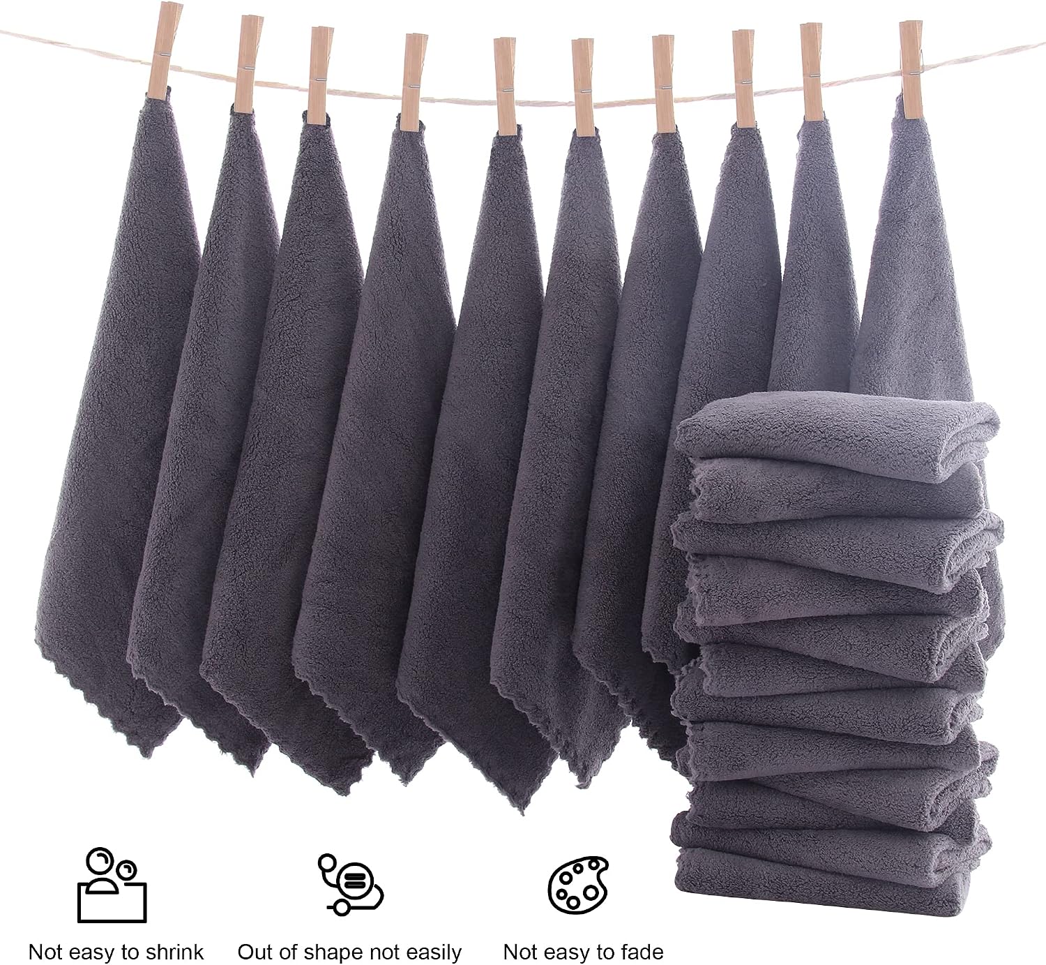 MOONQUEEN Ultra Soft Premium Washcloths Set - 12 x 12 inches - 24 Pack - Quick Drying - Highly Absorbent Coral Velvet Bathroom Wash Clothes - Use as Bath, Spa, Facial, Fingertip Towel (Grey)