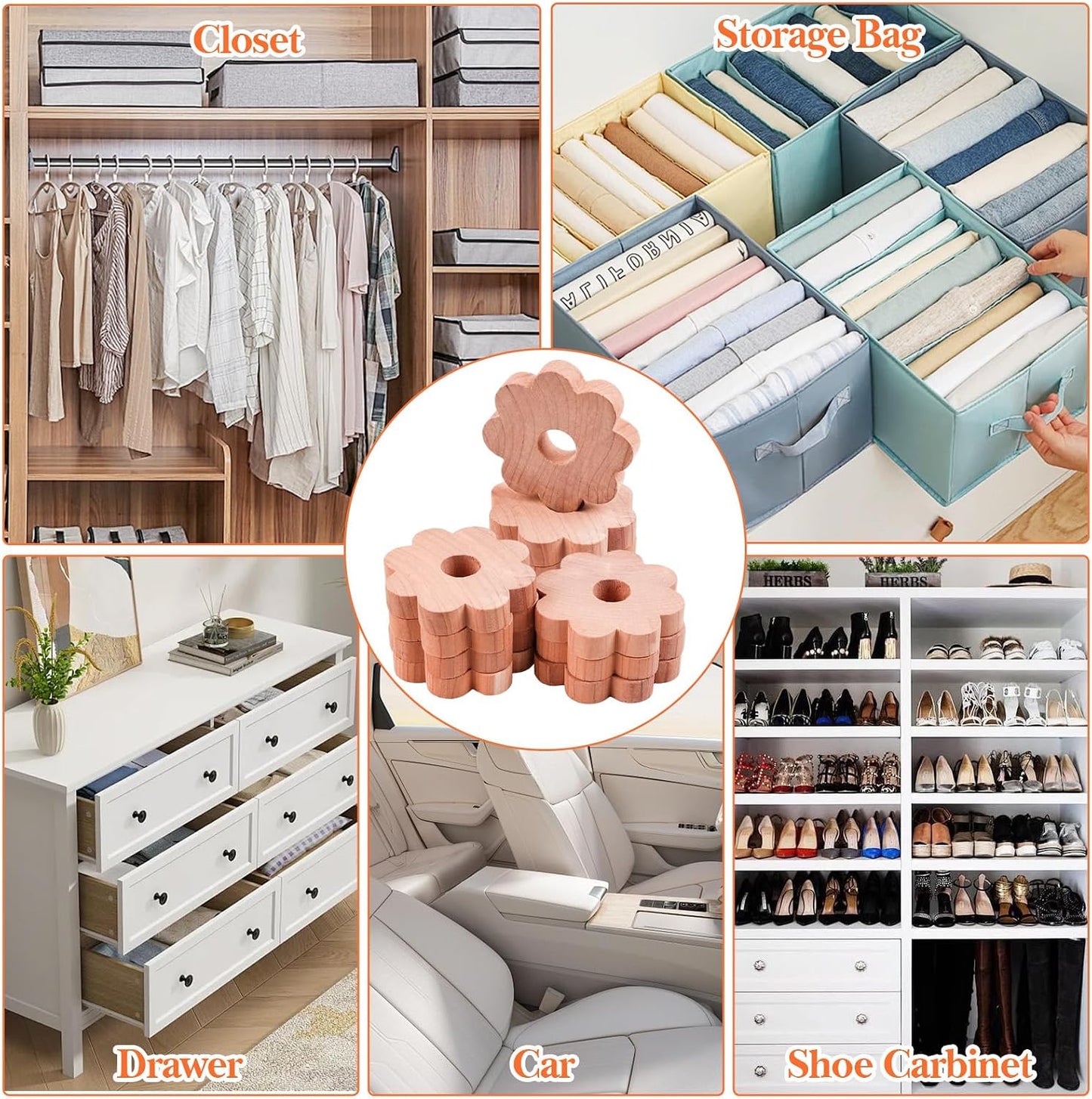 12 Pcs Cedar Blocks for Clothes Storage Flower Cedar Chips for Closets and Drawers Fresh Cedar Rings to Protect Your Clothes Aromatic Scent Cedar Planks for Closets Wardrobe Clothes Storage Freshener