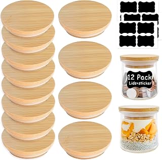 Oui Bamboo Wood Yogurt Jar Lids - 12 Pcs, Leak Proof, Equipped With Silicone Sealing Ring
