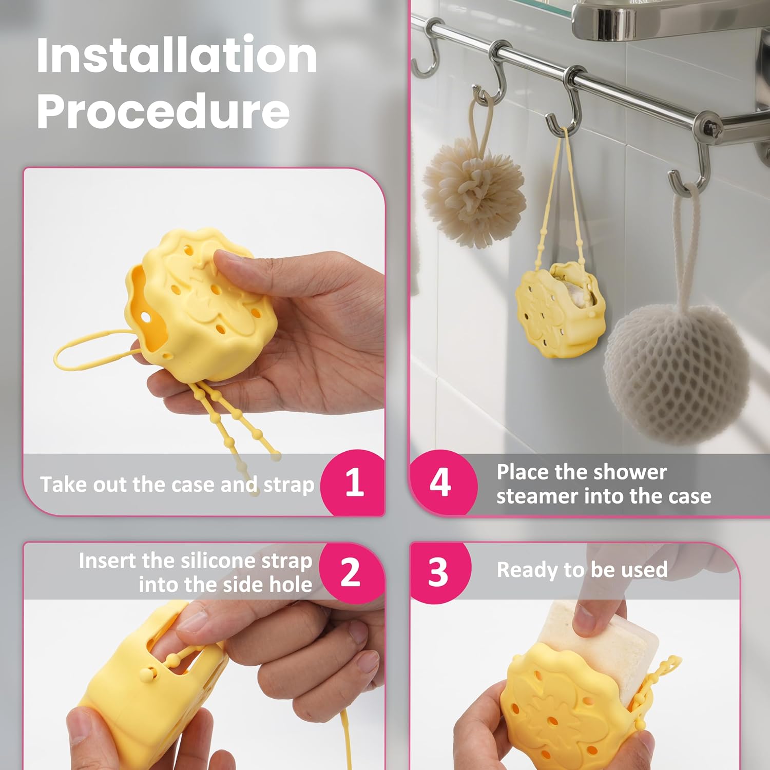 2 Packs Silicone Shower Steamer Tray/Holder, Shower Soap Dish Holder, Durable Steamer Hanger, Aromatherapy Diffuser Containers, Bathroom Accessories for Yoga Decor, Yellow and Blue