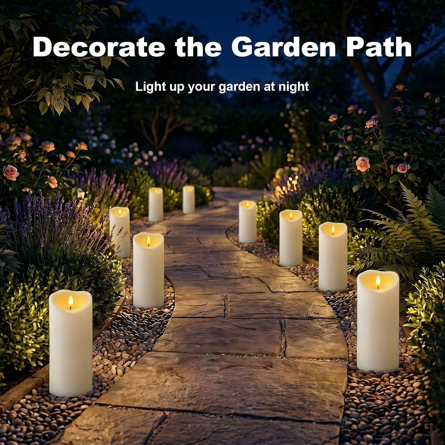 Amagic 4” x 9” Large Outdoor Waterproof Flameless Candles with Remote, Battery Operated Candles with Timer, Flickering Fake LED Pillar Candle for Patio Yard Porch Decor, Ivory White, Set of 2