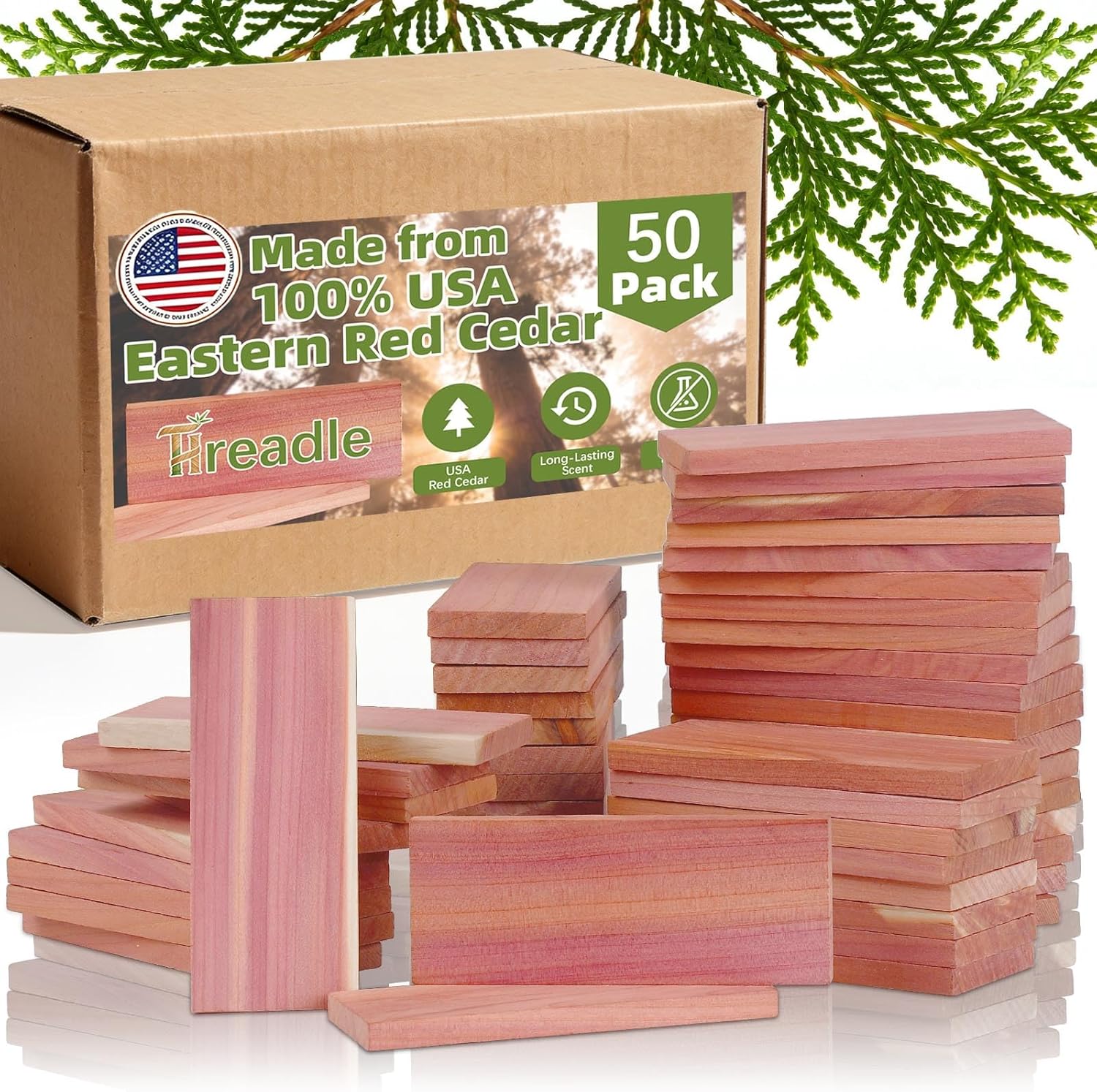 50 PCS Cedar Blocks for Clothes Storage,100% Natural Aromatic Cedar Blocks for Closet Storage,Wardrobe,Drawers,Shelves