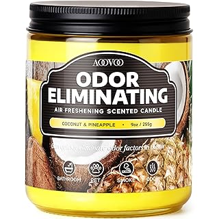 AOOVOO Coconut Pineapple Odor Eliminating Highly Fragranced Candle - Eliminates 95% of Pet, Smoke, Food, and Other Smells Quickly, Air Freshing Soy Candle, 9 oz Up to 50 Hours Burn time